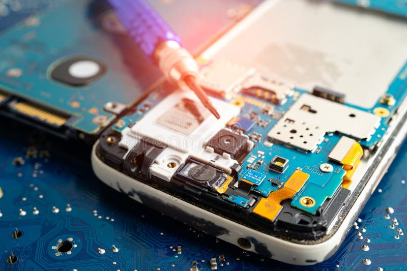 Repairing and upgrade circuit mainboard of notebook, electronic, computer hardware and technology concept royalty free stock photos