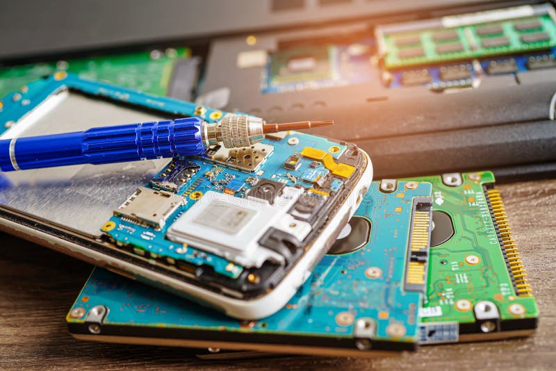Repairing and upgrade mobile phone, electronic, computer hardware and technology concept royalty free stock photo