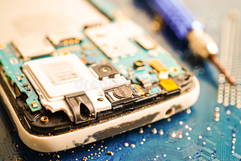 Repairing and upgrade mobile phone, electronic, computer hardware and technology concept royalty free stock images