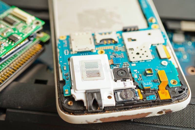 Repairing and upgrade mobile phone, electronic, computer hardware and technology concept royalty free stock photography