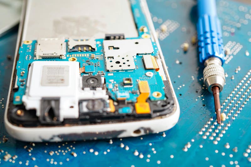 Repairing and upgrade mobile phone, electronic, computer hardware and technology concept royalty free stock image