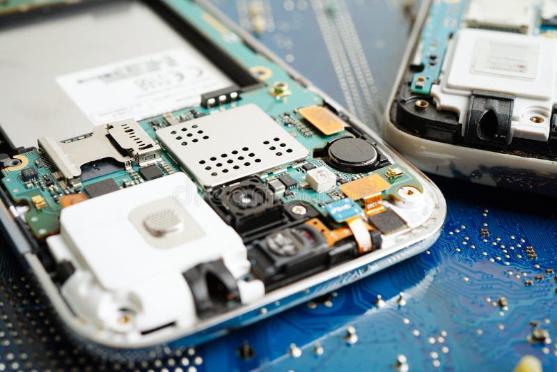 Repairing and upgrade mobile phone, electronic, computer hardware and technology concept royalty free stock photography