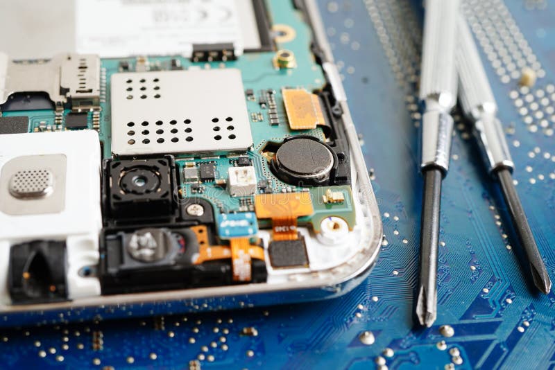 Repairing and upgrade mobile phone, electronic, computer hardware and technology concept royalty free stock photos