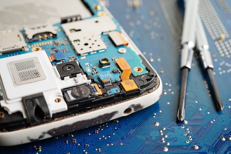 Repairing and upgrade mobile phone, electronic, computer hardware and technology concept stock images