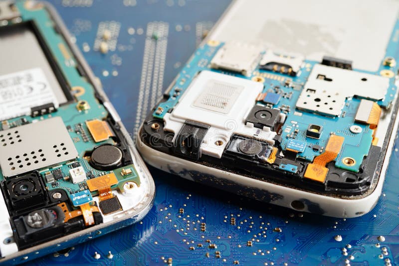 Repairing and upgrade mobile phone, electronic, computer hardware and technology concept royalty free stock photography