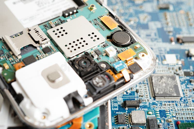 Repairing and upgrade mobile phone, electronic, computer hardware and technology concept stock image