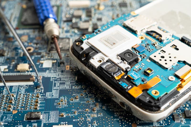 Repairing and upgrade mobile phone, electronic, computer hardware and technology concept stock images
