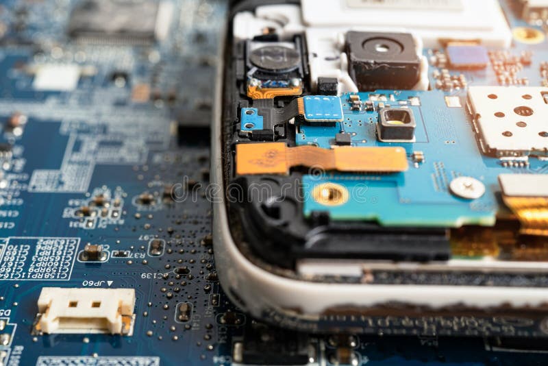Repairing and upgrade mobile phone, electronic, computer hardware and technology concept stock image