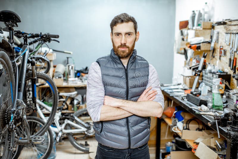 Repairman at the Bicycle Stock Image Image of caucasian