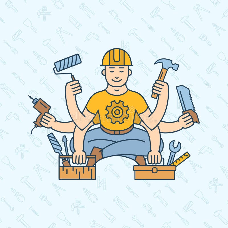 Repairman Master with Six Hands Icon Logo Vector Illustration Stock ...