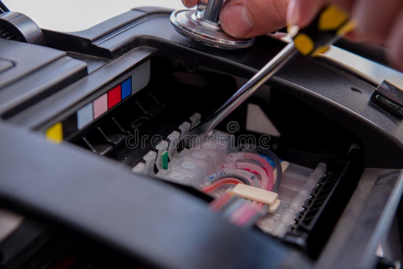 The Repairman Repairing Broken Color Printer Stock Photo Image of