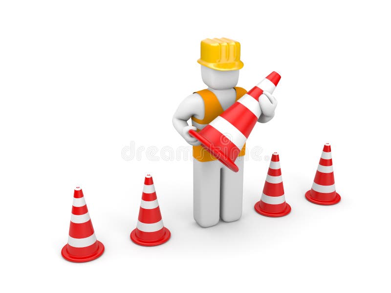 Repairman with traffic cones stock illustration