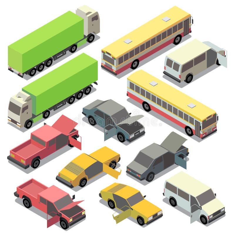 Reparaciones urbanas isométricas del transporte del vector, alquiler de coches stock de ilustración Reparaciones urbanas isométricas del transporte del vector, alquiler de coches stock de ilustración