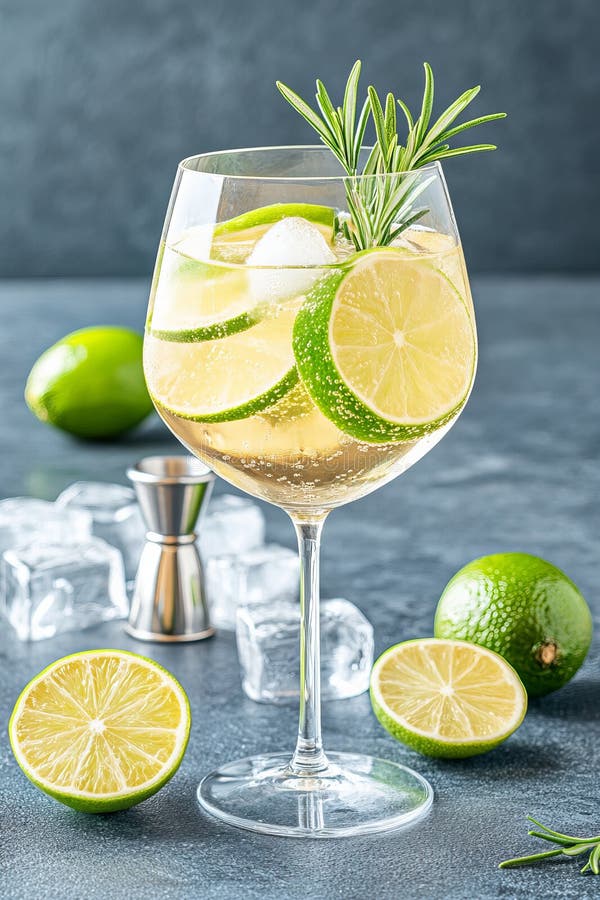 Reparation av kalkcocktail med rosmarin- och iskuber royaltyfri illustrationer