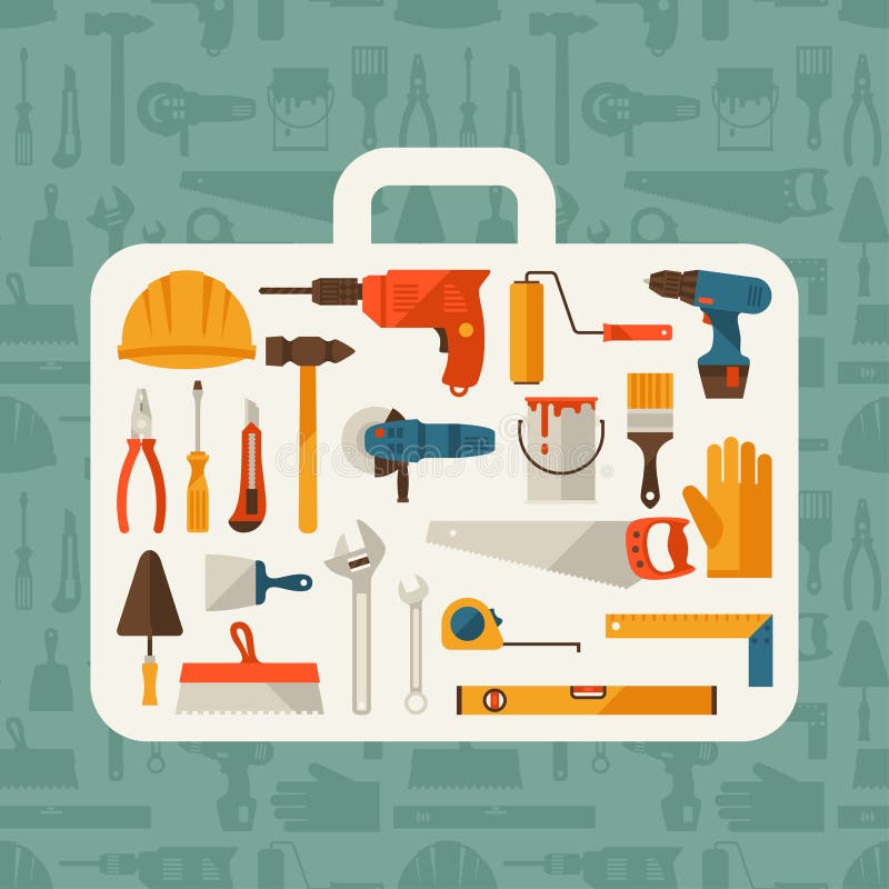 Reparatur- und Bauillustration mit dem Arbeiten stock abbildung Reparatur- und Bauillustration mit dem Arbeiten stock abbildung