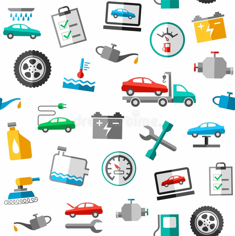 Reparo e manutenção do carro, teste padrão sem emenda, cor, branca ilustração do vetor Reparo e manutenção do carro, teste padrão sem emenda, cor, branca ilustração do vetor