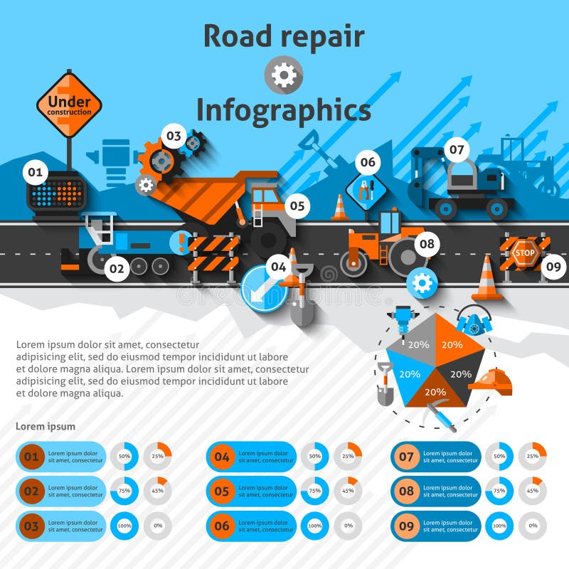 Reparo Infographics da estrada ilustração do vetor Reparo Infographics da estrada ilustração do vetor