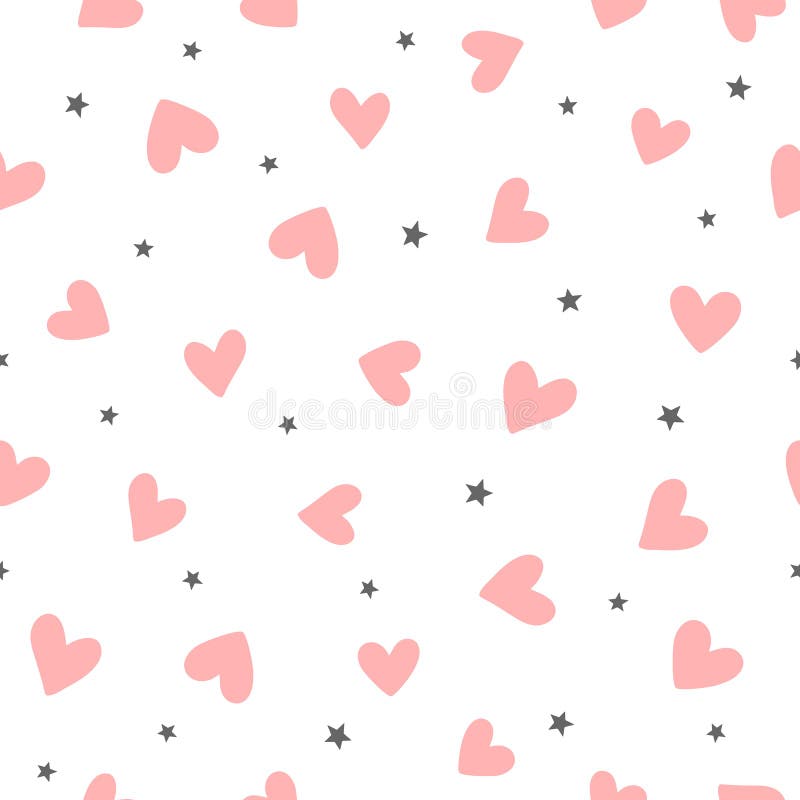 Repeating hearts and stars drawn by hand. Cute romantic seamless pattern.