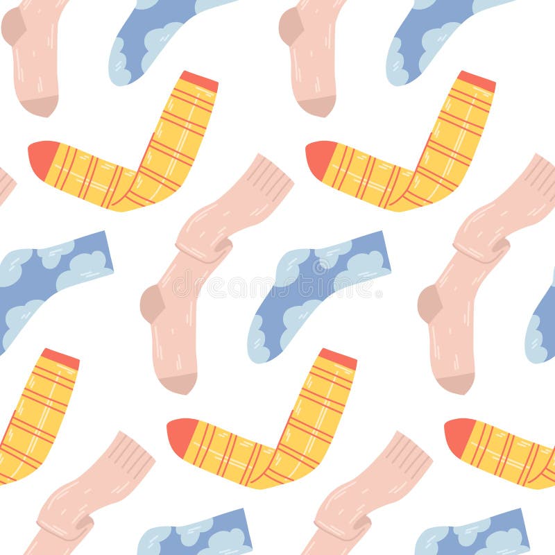 Repeating Pattern of Stockings and Socks on a White Background in