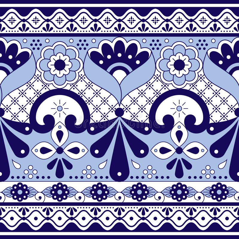 Mexican Talavera Poblana pottery vector seamless pattern, repetitive background inspired by traditional ceramics design from Mexic