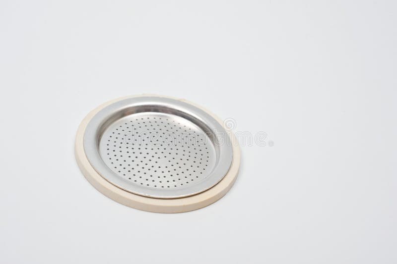Replacement Kit Made of Metalfilter and Rubber Gasket for a Classic Coffee Maker Stock Photo