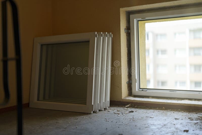 Replacement of old windows stock image. Image of home - 235862253