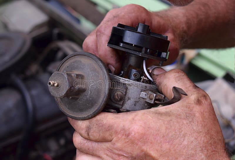 Replacing the Ignition Contacts on the Distributor Stock Photo Image