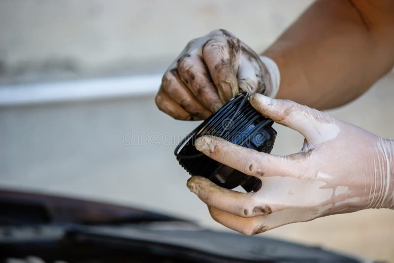 Replacing the Oil Filter on the Car. Stock Image Image of element, gasoline 224288203