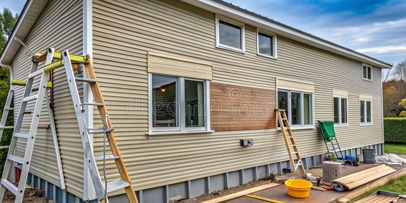 Replacing plastic siding on an exterior wall of residence house Generative By AI vector illustration