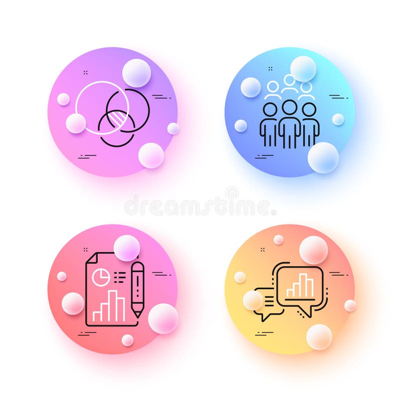 Report document, Graph chart and Group people minimal line icons. For web application, printing. Vector stock illustration