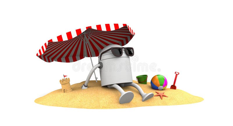 Repos de robot sur la plage illustration libre de droits Repos de robot sur la plage illustration libre de droits