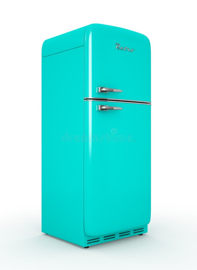 Representación blanca aislada refrigerador retro del fondo 3D stock de ilustración Representación blanca aislada refrigerador retro del fondo 3D stock de ilustración