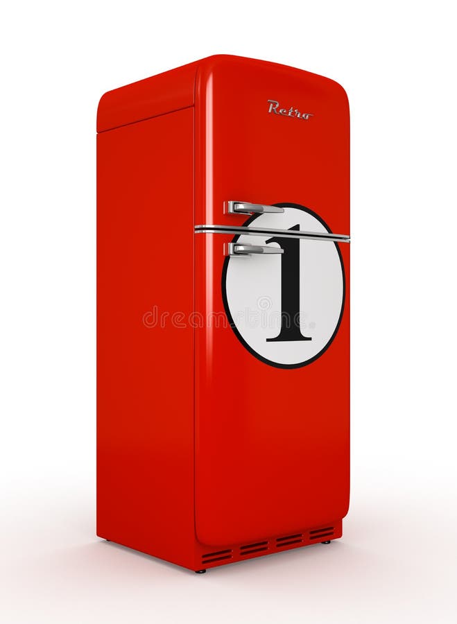 Representación blanca aislada refrigerador retro del fondo 3D ilustración del vector Representación blanca aislada refrigerador retro del fondo 3D ilustración del vector