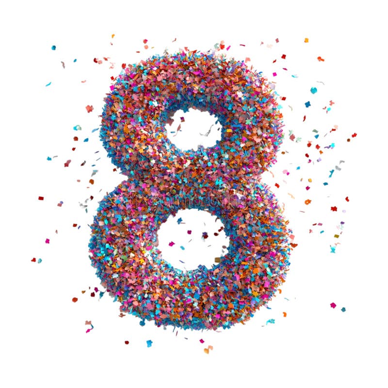 Representación 3D de un alfabeto número 8 Carta hecha de confetti en fondo transparente libre illustration