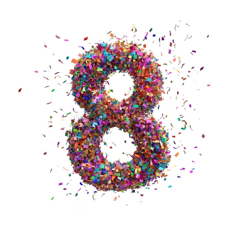 Representación 3D de un alfabeto número 8 Carta hecha de confetti en fondo transparente libre illustration