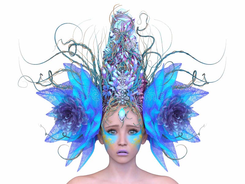 Representación 3D de un closet femenino en el arte de las flores del cabello ilustración del vector