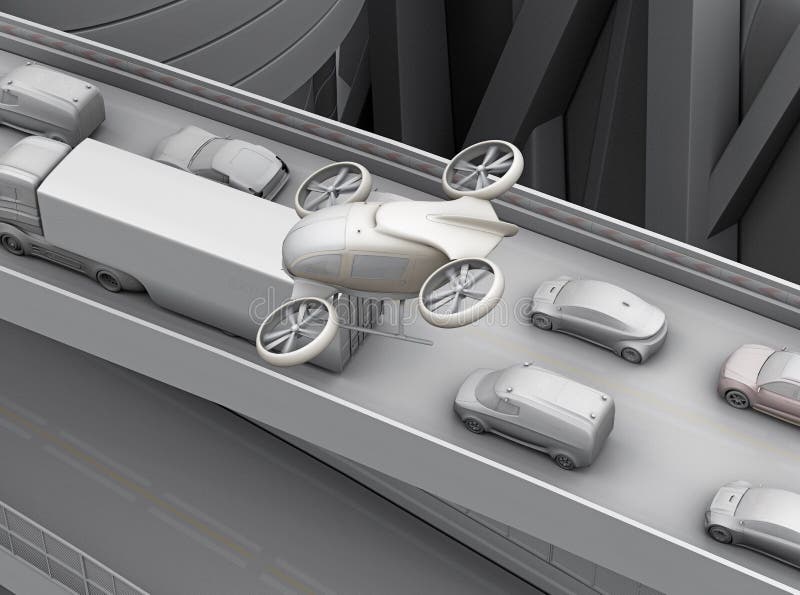Representación de la arcilla del abejón del pasajero que vuela sobre los coches en atasco pesado ilustración del vector