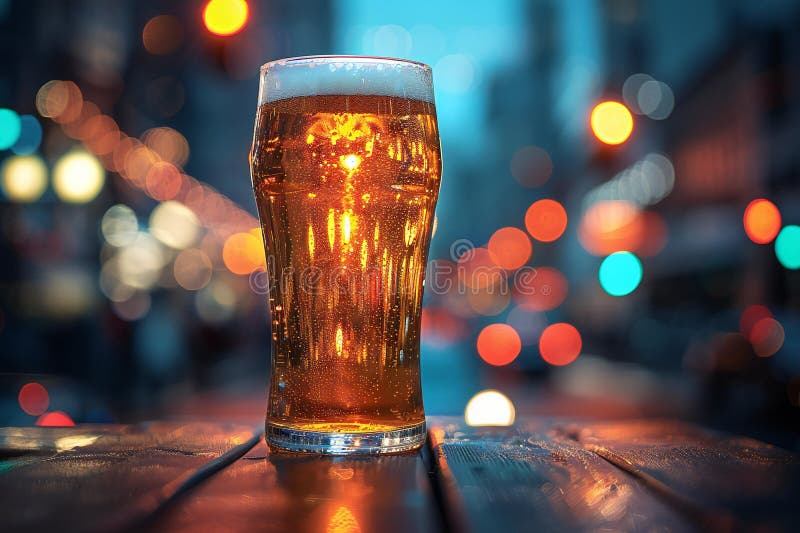 Representación de un vaso de cerveza sentado sobre una mesa de madera de alta calidad de alta resolución. Ilustración de la representación de un vaso de cerveza sentado sobre una mesa de madera de alta calidad y alta resolución. Esta ilustración se genera con el uso de una IA.