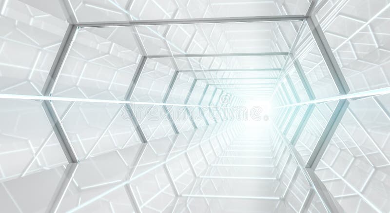 Representación futurista brillante del pasillo 3D de la nave espacial libre illustration Representación futurista brillante del pasillo 3D de la nave espacial libre illustration