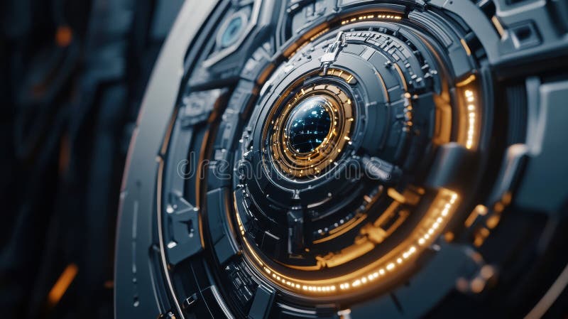 A shield adorned with intricate cybernetic patterns and a robotic eye symbolizes the integration of AI in cybersecurity, inviting further exploration. Shield artificial intelligence stock images, royalty-free photos and pictures