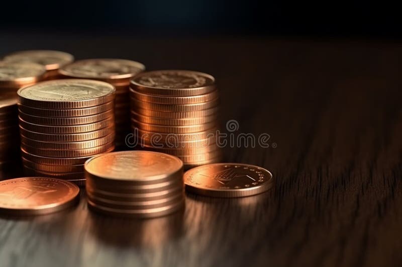 Representation of banking system with coins stack on percentage model vector illustration