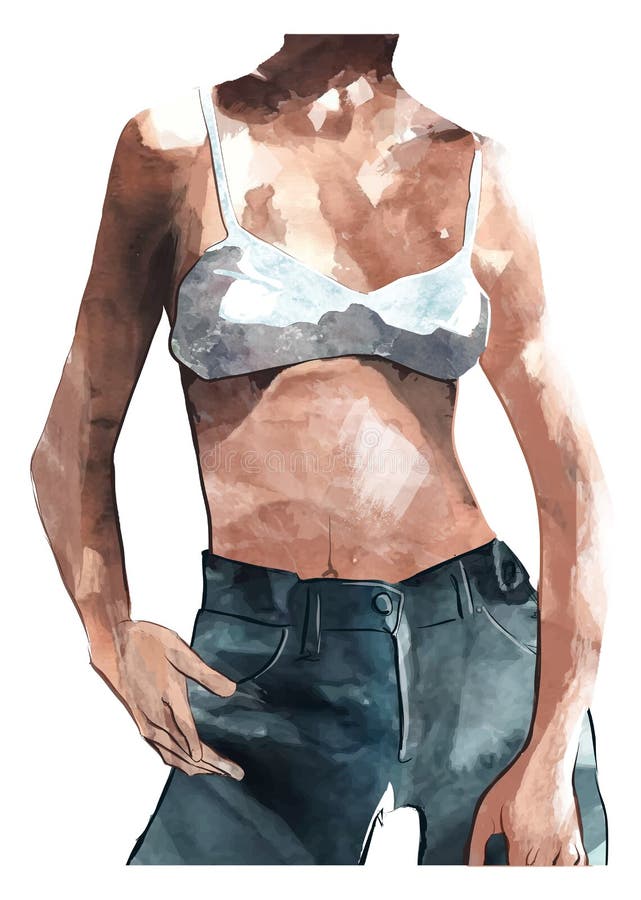 Representation of a beautiful woman slim body in watercolor style