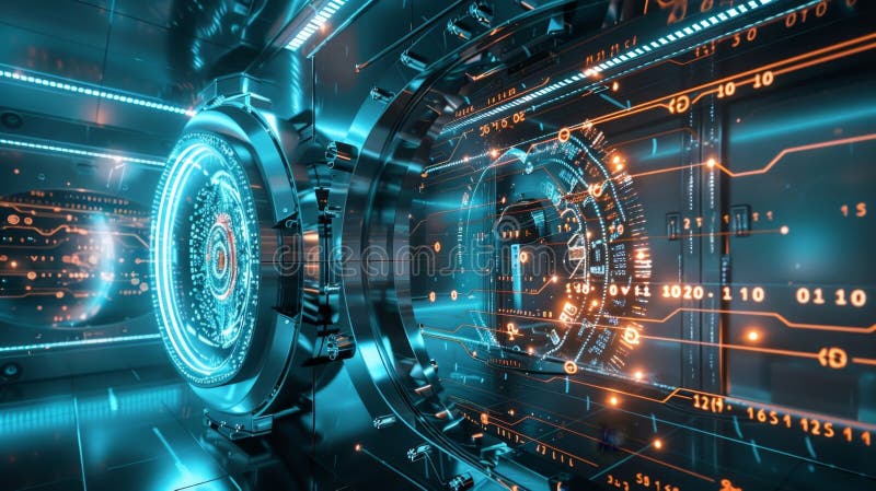 A representation of a virtual vault highlighting the secure storage and management of assets through DeFi tools royalty free stock photo