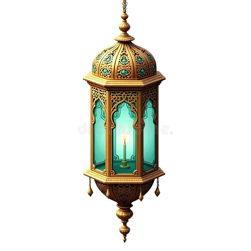 Representação isométrica de uma linda lanterna de Ramadão Karim dourada e turquesa ilustração royalty free
