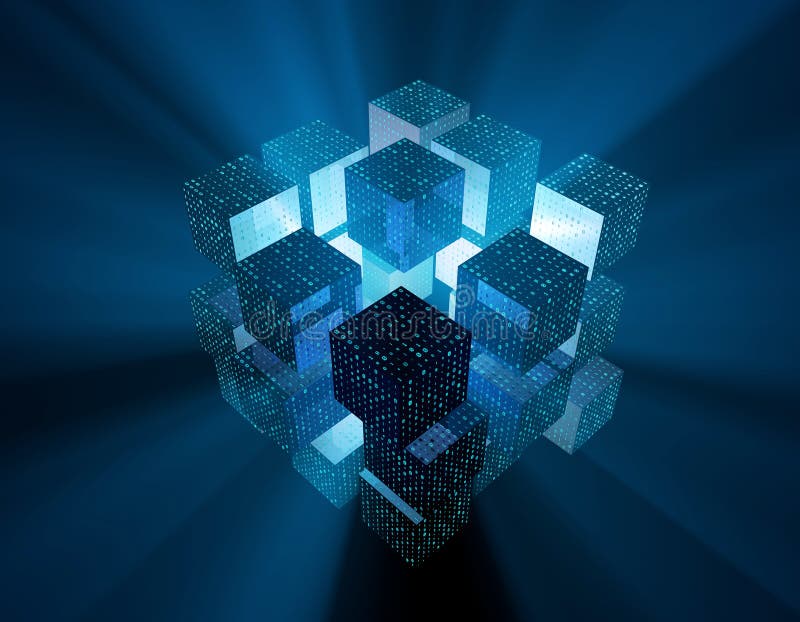 Cube digital technology and programming, data transmission and storage, intelligent programs royalty free illustration