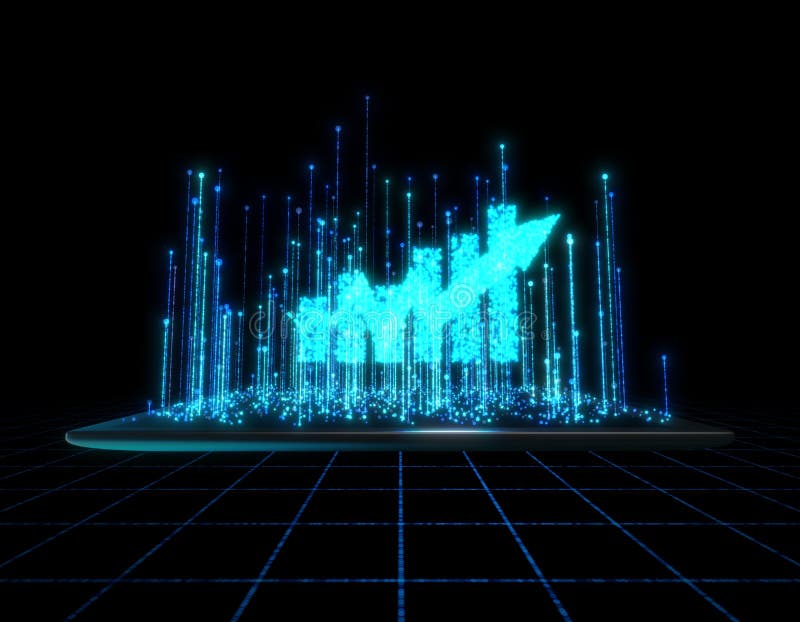 Computer network digital technology, intelligent network and arrow, big data transmission and storage stock illustration
