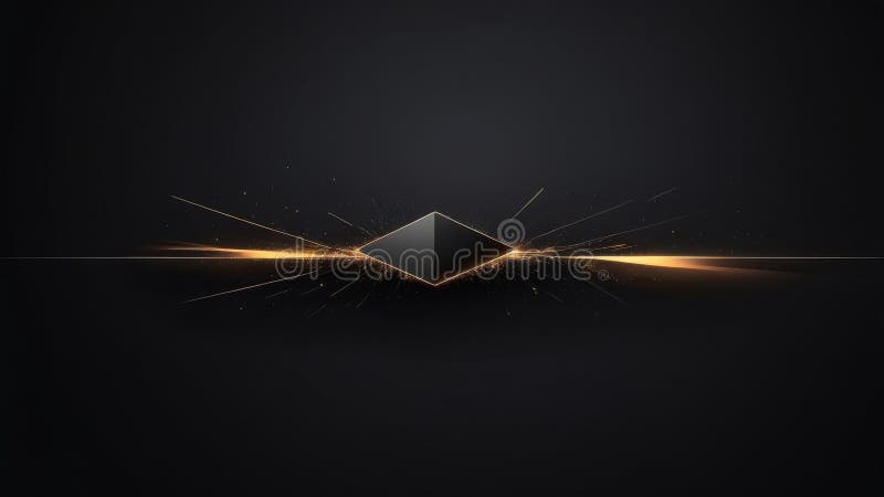Reprezentare grafică abstractă în negru și în aur cu formă de diamant înconjurată de linii strălucitoare stock illustration