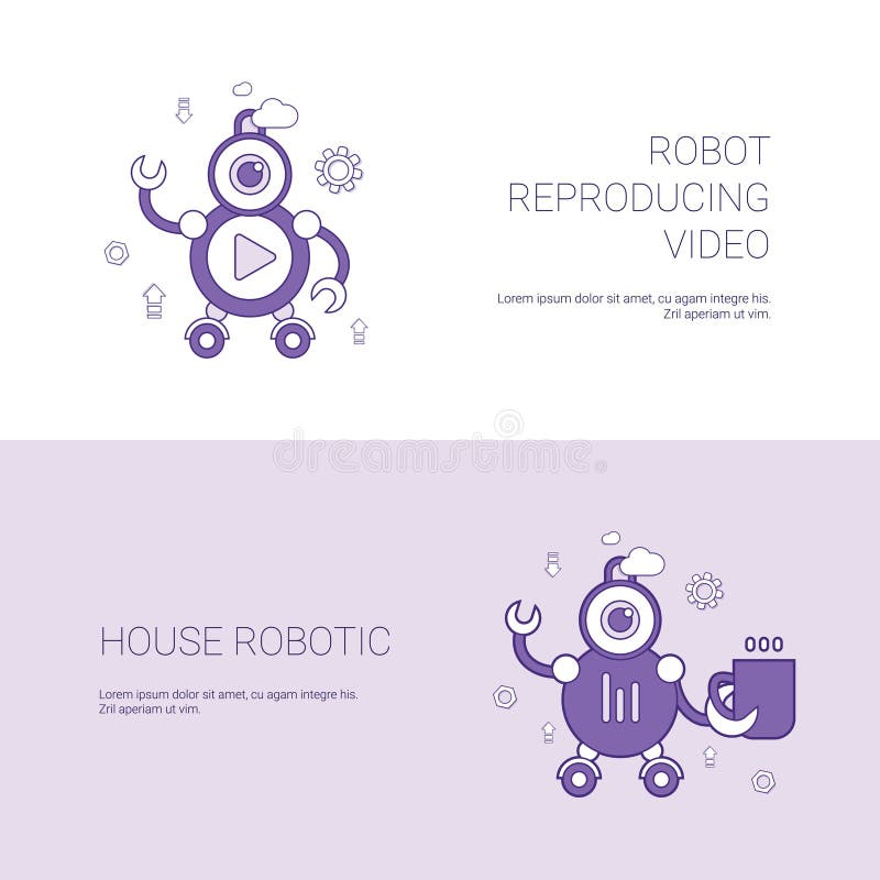 Reproducerande video för robot och för begreppsmall för hus Robotic baner för rengöringsduk med kopieringsutrymme stock illustrationer