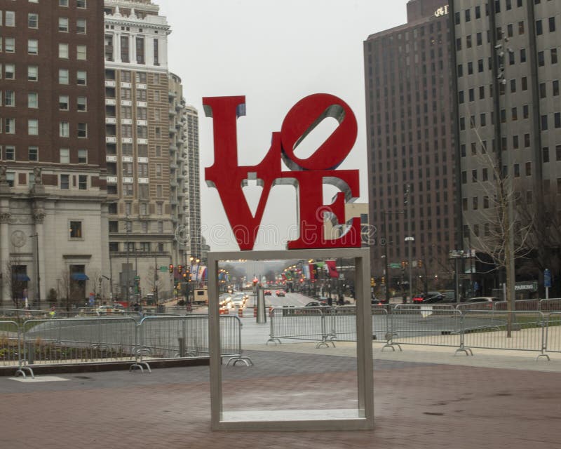 Reproduction of Robert Indiana`s Love sculpture in John F. Kennedy Plaza, Center City, Philadelphia stock image Reproduction of Robert Indiana`s Love sculpture in John F. Kennedy Plaza, Center City, Philadelphia stock image