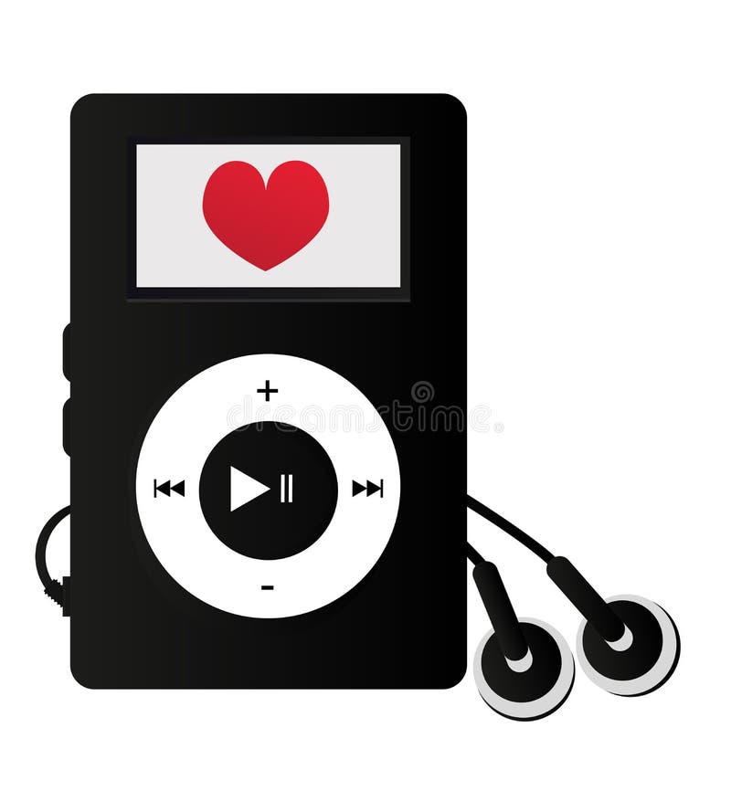 Reproductor Mp3 con el corazón - ame el escuchar la música libre illustration Reproductor Mp3 con el corazón - ame el escuchar la música libre illustration